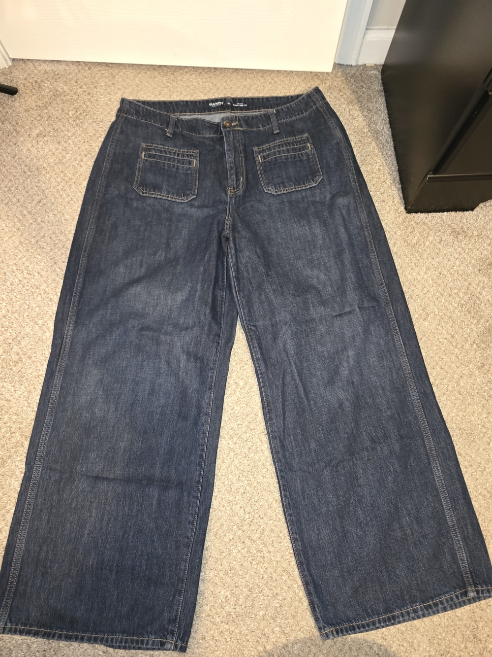Old Navy Drapey Baggy Wide Leg Jeans in Dark Indigo Blue Size 16